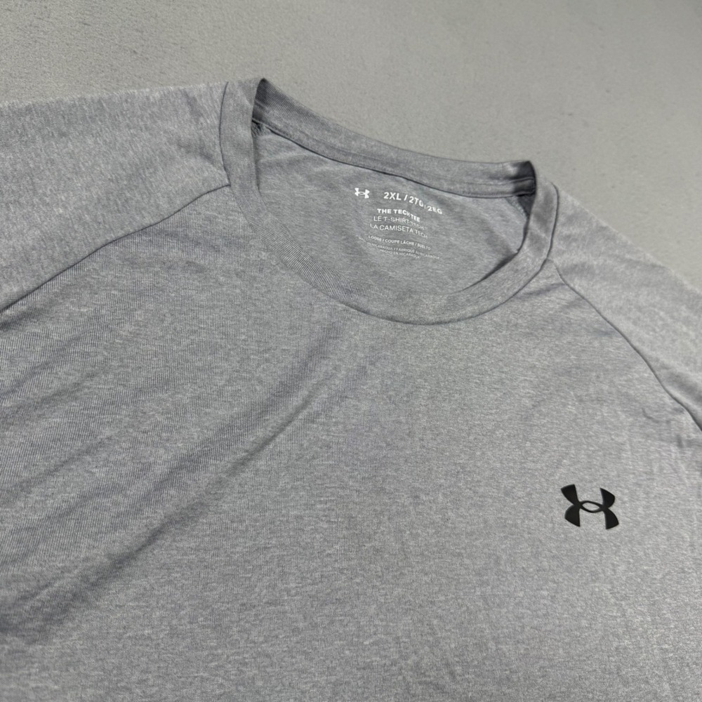 Under Armour Tech Tee Mens 2XL Gray Short Sleeve Training Shirt Loose Fit Raglan